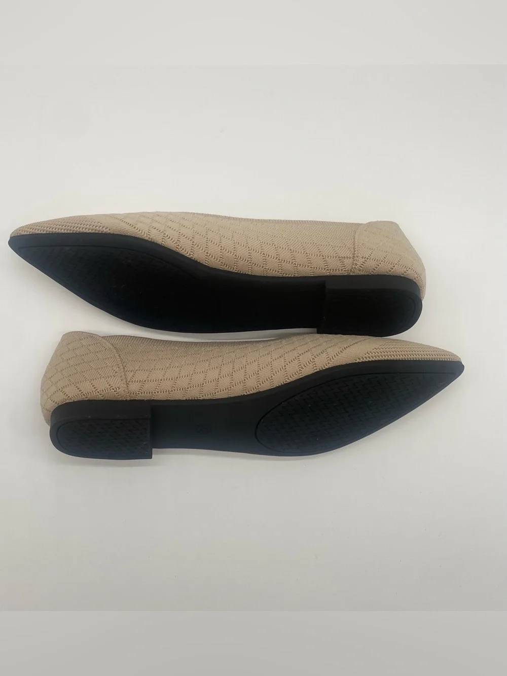 Aomigoct Women’s Size 9 Pointed Toe Knit Ballet Flats Beige Cushioned Slip On